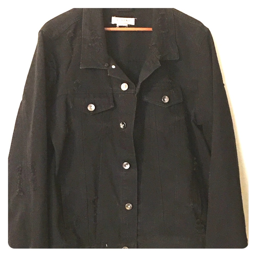 Women’s XL Distressed Black Denim Jacket